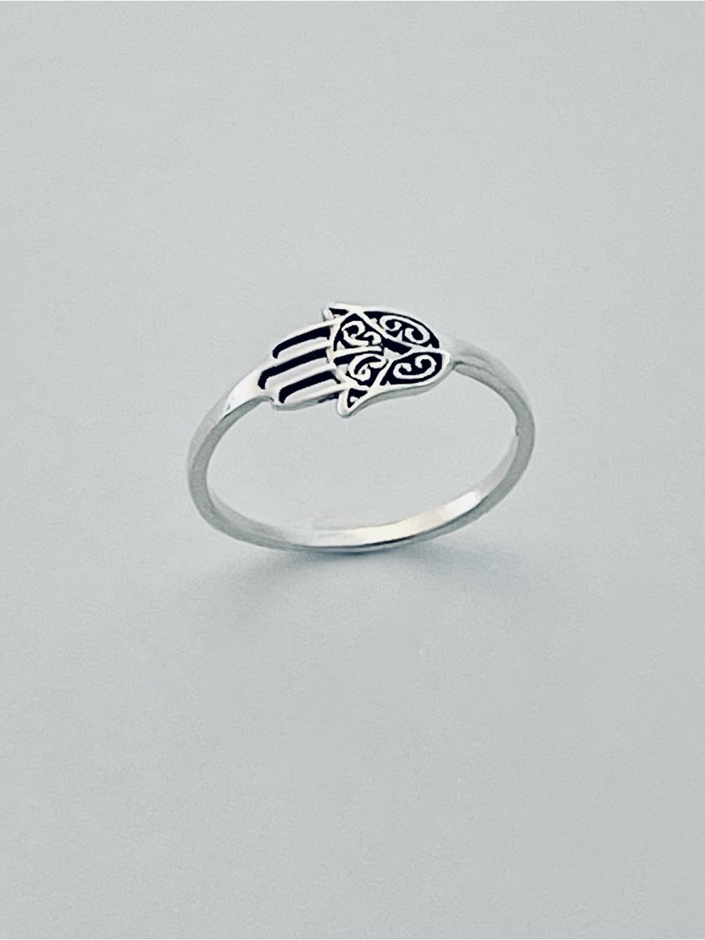 Sterling Silver Small Hamsa Ring, Hand of Fatima Jewelry, Religious Rings